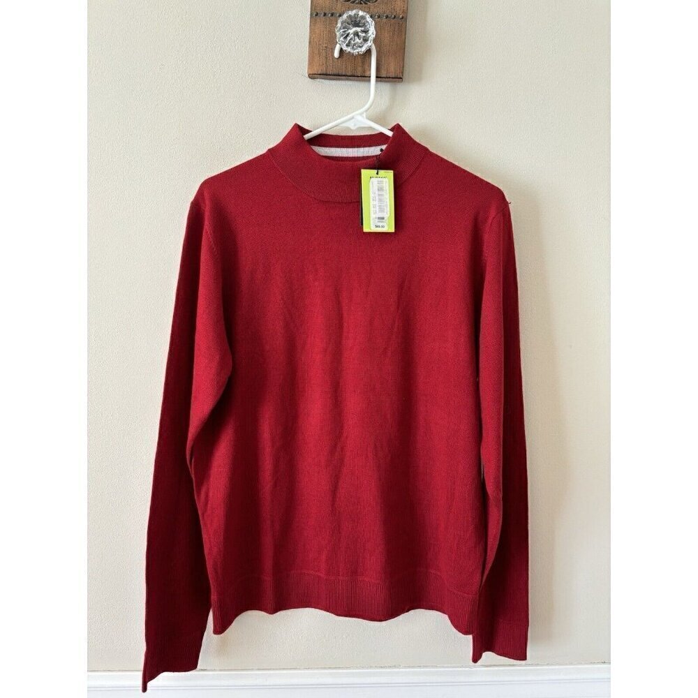 NWT Murano Modern Performance Mens Size M Burgundy Rust Mock Neck Pullover